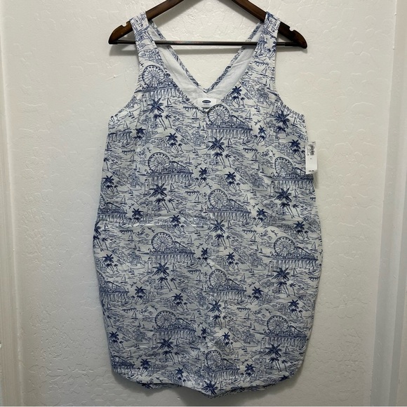 Old Navy Dresses & Skirts - Old Navy Sleeveless V-Neck Dress Sz M Beach Boardwalk Scene Print Vacation
